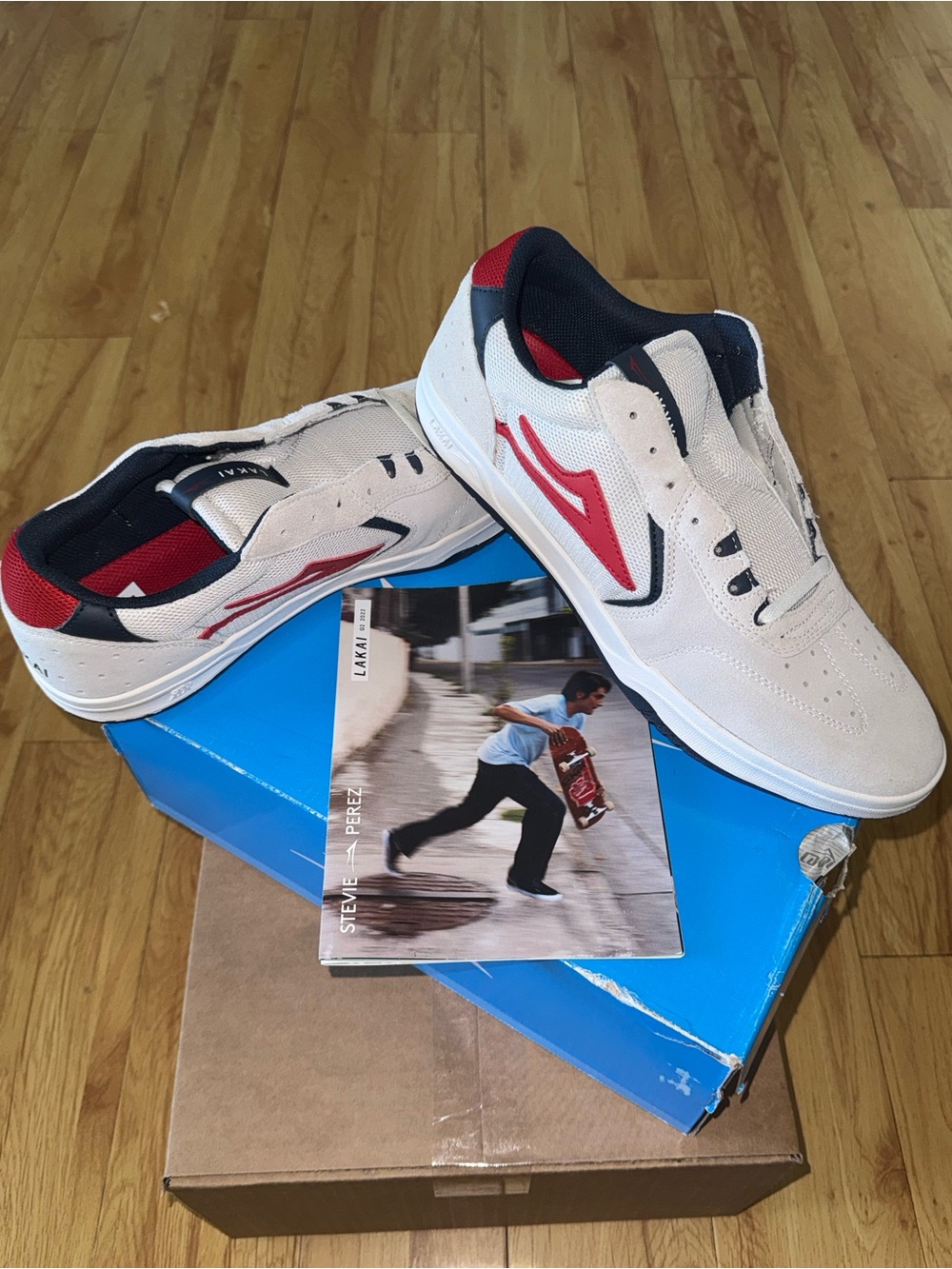 Men's White and Red Lakai Atlantic Skate Sneakers - Casual Athletic Shoes